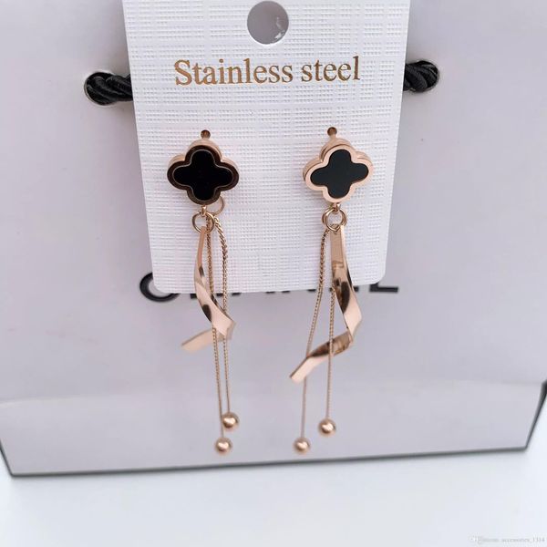 

Korea senior sense tassel earrings 2019 new wave super fairy net red four-leaf clover ear temperament long earrings female