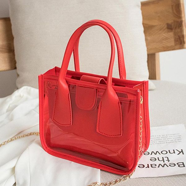 

women casual jelly small chain beach shopping pvc transparent shoulder bag waterproof solid crossbody zipper fashion travel