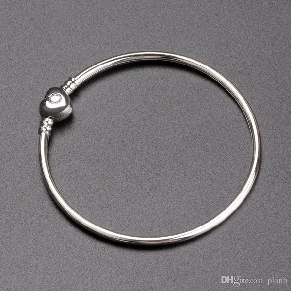 

luxury fashion women silver bangle bracelet love heart bracelet for pandora charm european beads bracelet with original box jewelry diy, Black