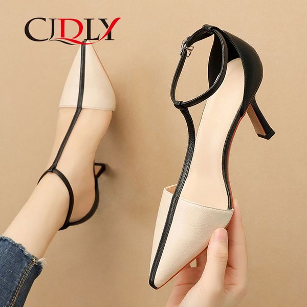

cjdly shoes women pumps female colorblock pointed toe polka dot shoes ankle buckle strap high heel casual ladies footwear, Black