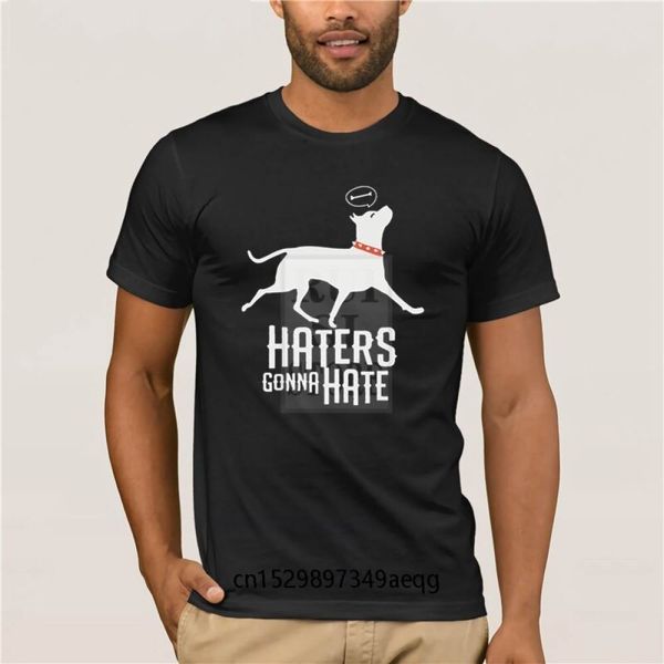 

t shirt for men designer animal haters gonna hate pitbull amstaff dog pit bull men's slim fit short sleeve t shirt, White;black