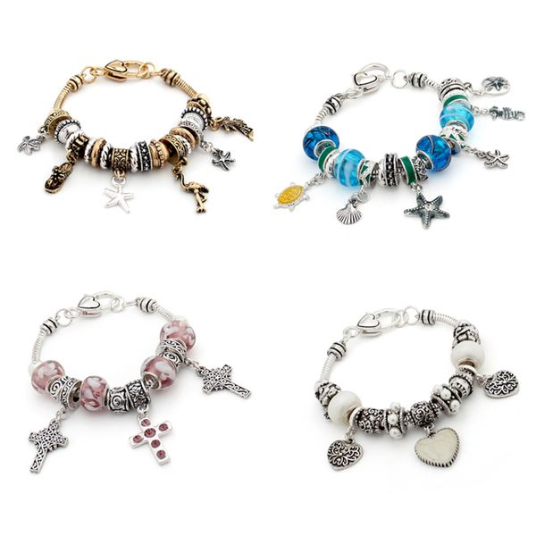 

9 styles silver plated charm bracelet & bangle with love and flower beads women wedding jewelry beads bracelets bangles pulseras, Golden;silver