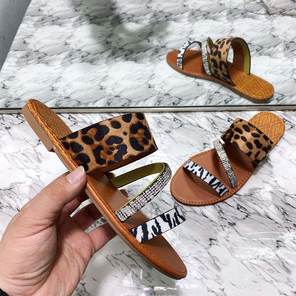 

women slippers ladies fashion bling crystal slider woman leopard flat ladies beach shoes 2020 summer new travel footwear, Black