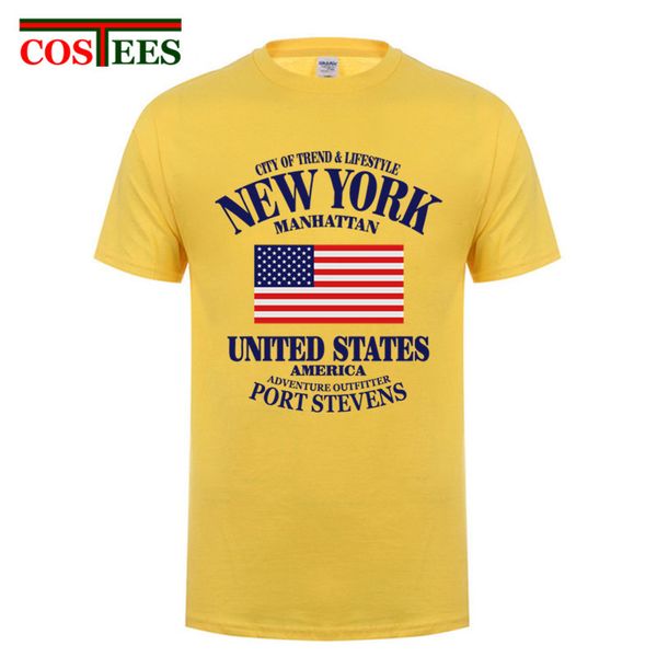 

2017 casual summer style short sleeved cotton new york manhattan t shirts american united states flag men cotton tee shirts
