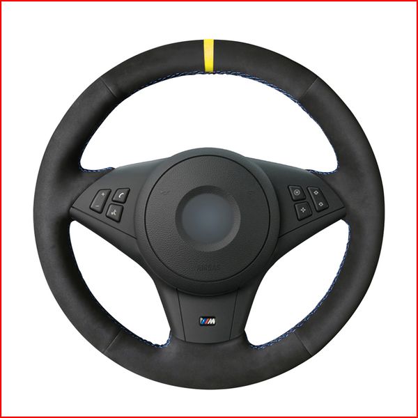 

yellow marker black suede car steering wheel cover for bmw e60 m5 2005-2008 e63 e64 m6 2005 2006 2007 2008 2009 2010 kit
