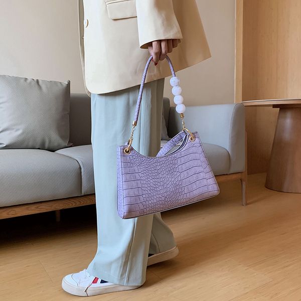 

fashion beaded women handbag belt design small pu leather bags for women 2020 stone pattern solid color shoulder bags handbags