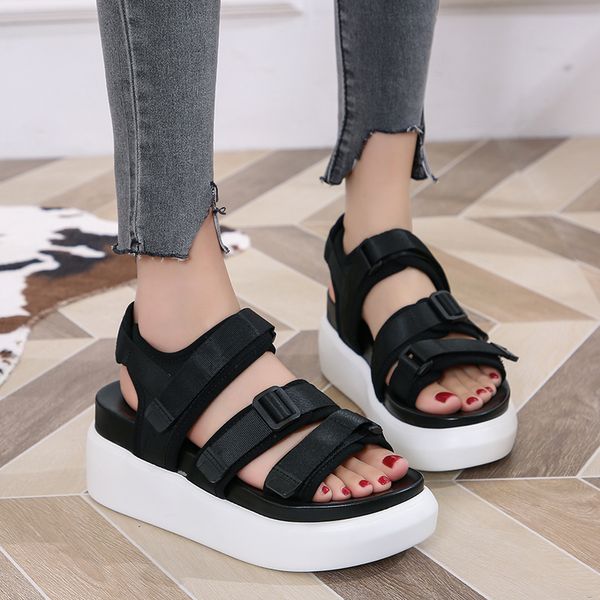 

dropshipping woman thick bottom beach sandalias summer casual open toe women sport sandals high platform hollow out wedge shoes, Black