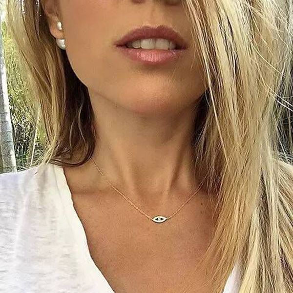 

genuine 925 sterling silver lady charm necklaces paved full shiny cz with lucky tiny evil eye pendant for cute girl fine jewelry lj200828