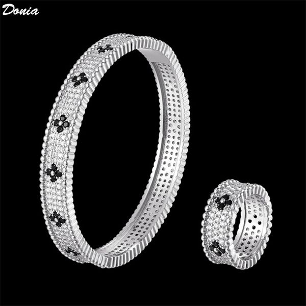 

donia jewelry bangle four-leaf flower exaggerated titanium steel micro-inlaid zircon european and american fashion designer gift with box, Black