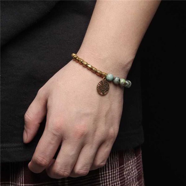 

metal tree of life charm african turquoises beads bracelet for men vintage life tree rudder charm beaded ethnic tribal wristband, Black