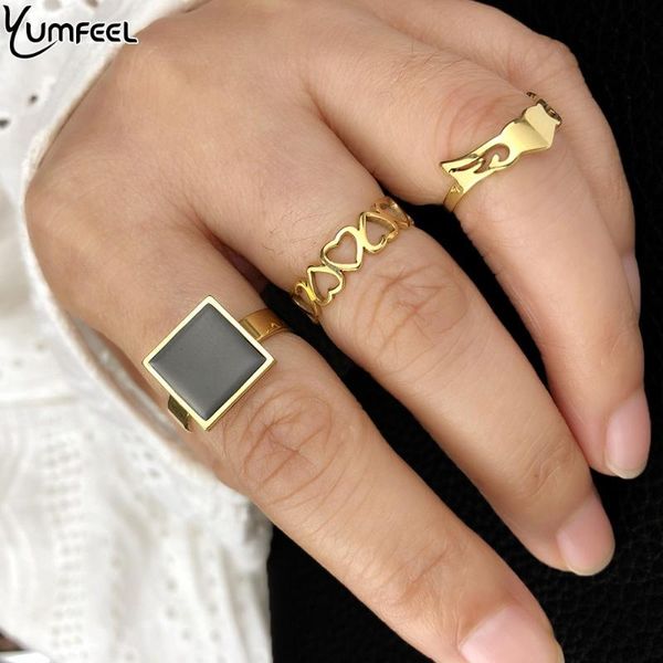 

yumfeel brand new stainless steel rings 3pcs/set 2 colors choice rings women jewelry gifts, Golden;silver