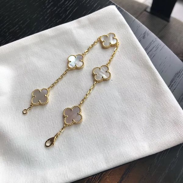 

s925 pure silver charm bracelet five flowers with nature shell black agate for women wedding jewelry gift ps7227