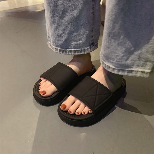 

new women indoor floor flat shoes summer non-slip flip flops bath home slippers female slipper comfortable zapatillas de hombre, Black