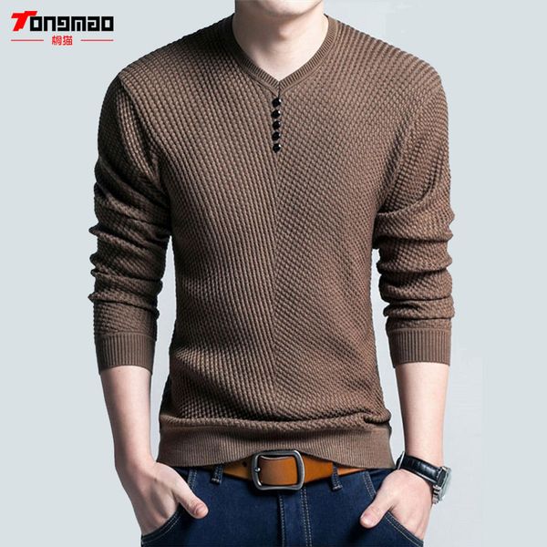 

winter men sweater warm cashmere solid color v-neck pullover men casual long sleeve slim knitted wool mens sweaters pull homme, White;black