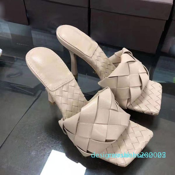 

fashion luxury designer women high heels square toe sandal lido sandals in nappa designer sliders weave sliders wedding women pumps d02, Black