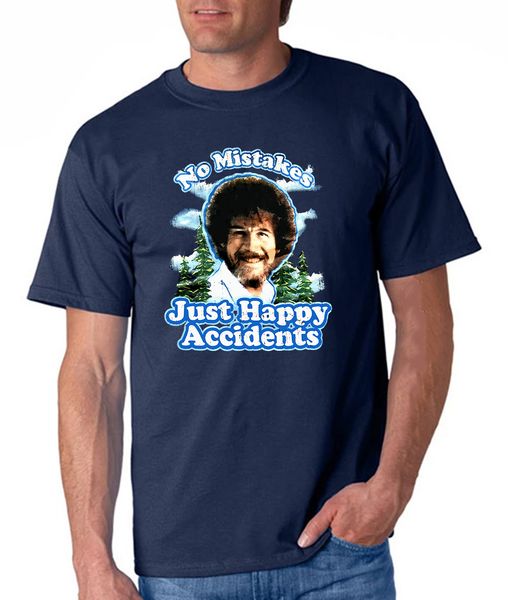 

bob ross no mistakes just happy accidents distressed navy men's t-shirt new