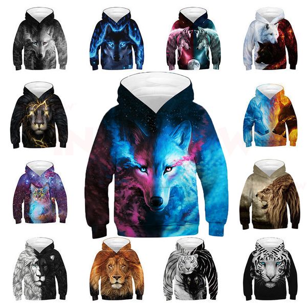 

wolf 3d oversized boys hoodies for girls teenagers children's sweatshirt for boys girls sweat shirt child kids hoodies clothes, Black