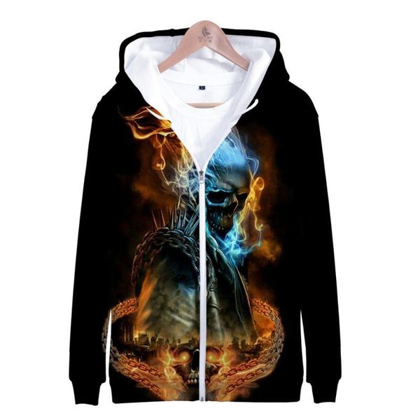

3d peculiar skull hoodies men zipper cool skull sweatshirt clothing hip hop sweatshirt coats full aikooki, Black