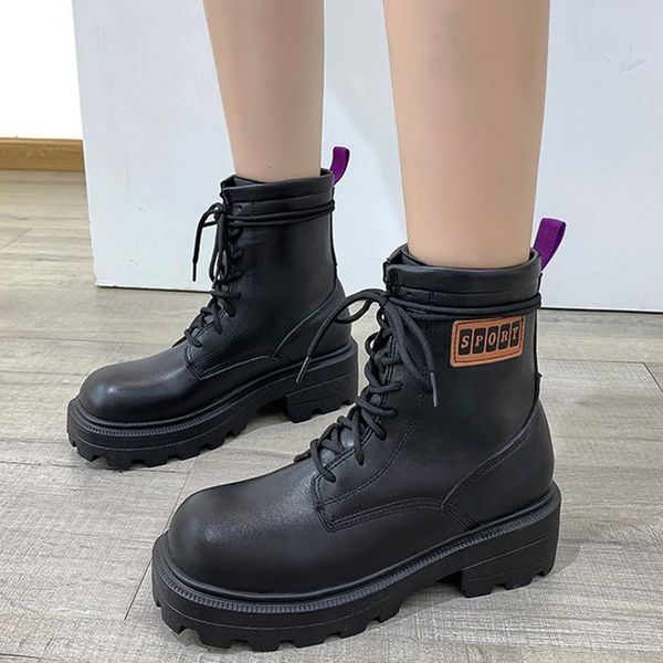 

chunky heel ankle boots winter women shoes square toe fashion motorcycle boots 2020 female footwear autumn ladies short botas, Black