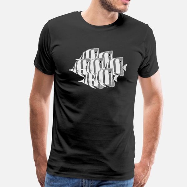 

black and white coral butterfly fish group t shirt men crazy tee shirt round neck clothing crazy building spring leisure shirt
