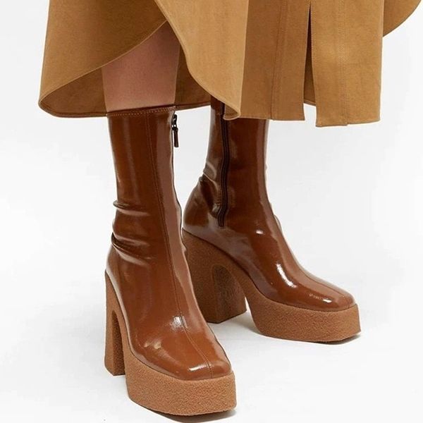 

new sock boots stretch high heels boots woman platform shoes autumn winter runway boots female shoes booties, Black
