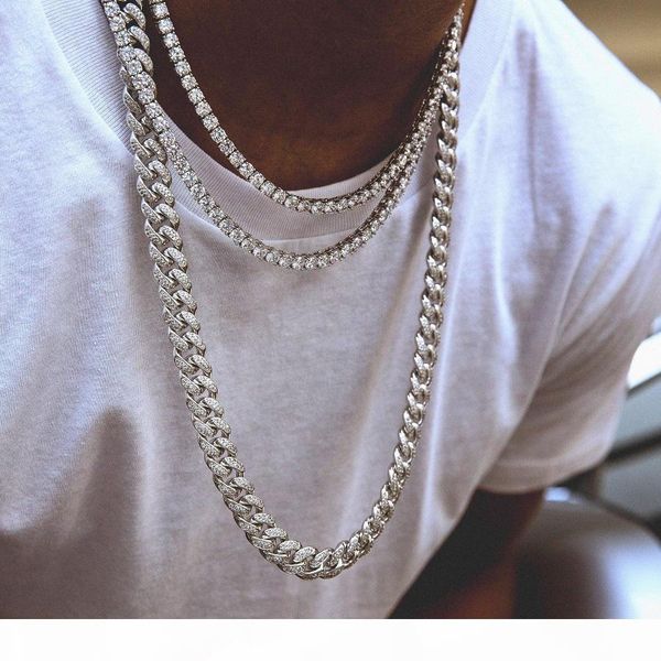 

usa selling mens hip hop choker chain necklace tennis chain miami micro pave cz cuban link chain layer cool iced out chains, Silver