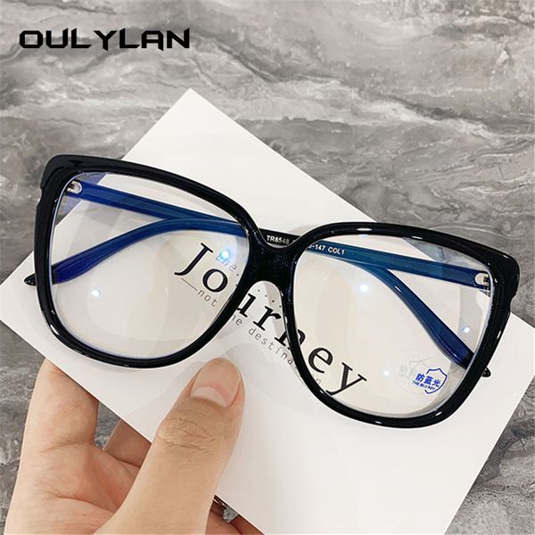 

oulylan anti blue light computer eyeglasses women cat eye glasses frames tr90 transparent oversized optical frame, Black