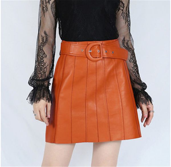 

2020 новая мода real подлинная овцы кожа юбка g34, Black