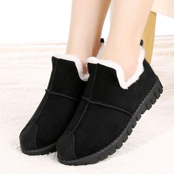 

snow suede ankle boots women flats winter warm winter short boots new fashion suede snow women shoes fur plush shoes, Black