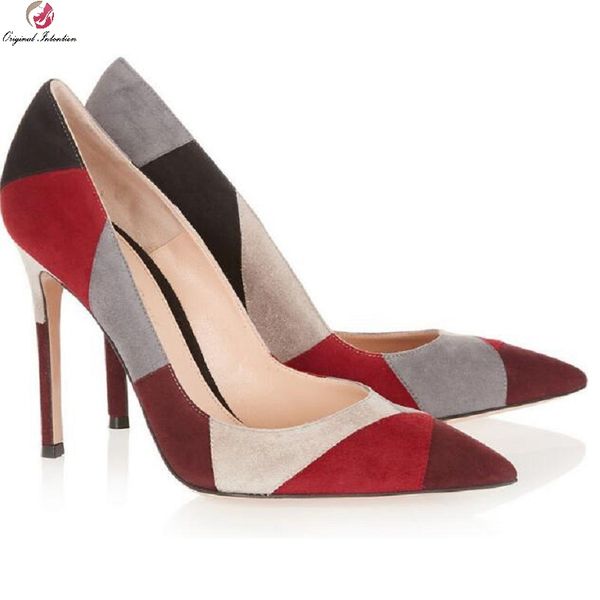 

dress shoes women's pointed toe pumps fashion shallow thin high heels flock fabric mesh patchwork party wedding women plus size 34-45, Black