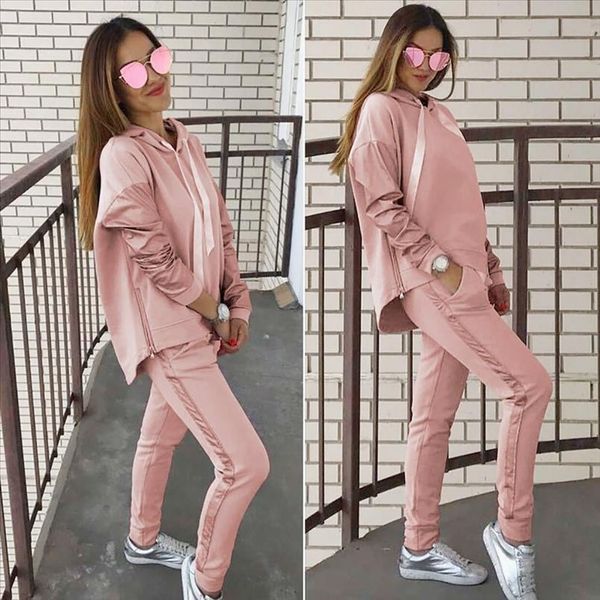 

fashion sweatshirt 2 piece tracksuit for women loose hooded women tracksuit solid long pants two piece set, Gray
