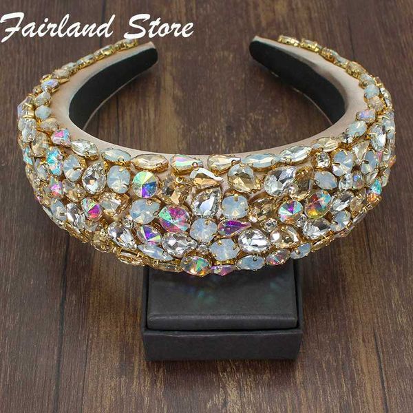 

fairland new personality baroque full rhinestone crystal hairband women luxury shiny padded girl catwalk party hair accessories, Golden;silver