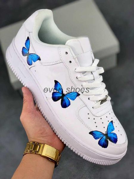 

2020 new white blue butterfly 1s classic girls women mens running shoes skate low cut trainers skateboard sneakers 36-45, Black