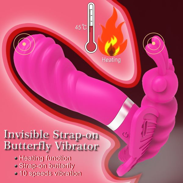 Feminino Desgaste Borboleta Vibrador Vibrador para Mulheres Silicone Aquecimento Vibrando Ovo Masturbação G Spot Adulto Jogo Brinquedos Sexuais para Mulher MX200422