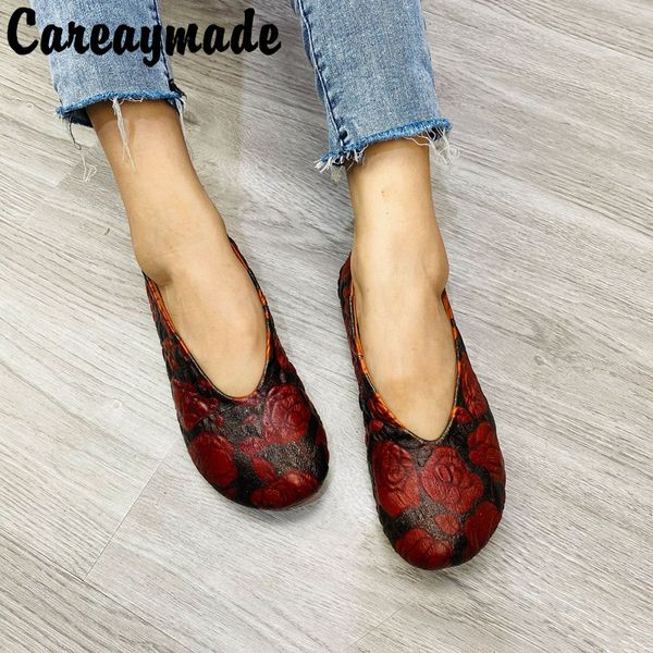 

careaymade-nation style grandma shoes summer new flower graphic leather round head shallow mouth set foot shoes lazy, Black