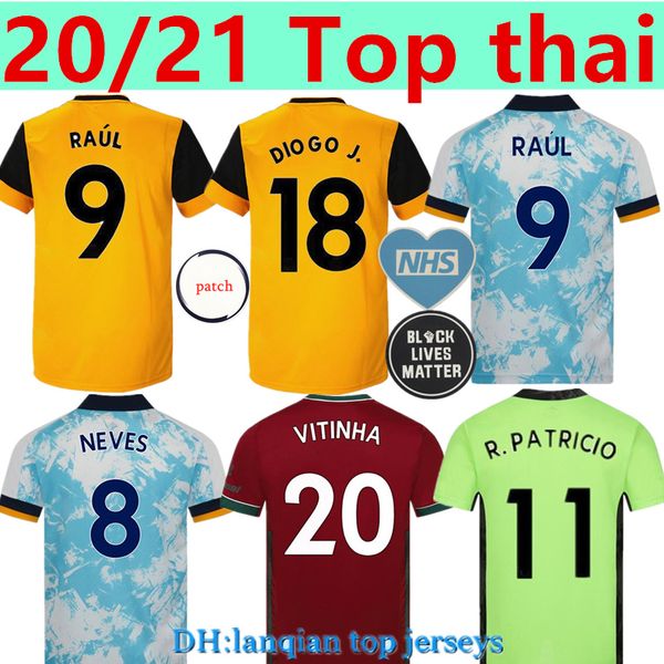 

20 21 волки футбол джерси вулверхэмптон уондерерс футбол рубашка raul neves диого adama коуди моутинью беннетт таиланд, Black;yellow