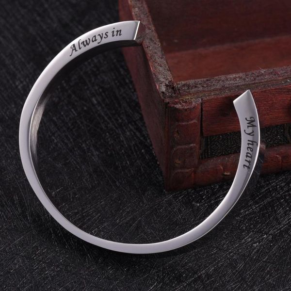 

always in my heart" cremation bangle for ashes stainless steel keepsake urn bracelet memorial jewelry for women engrave, Black