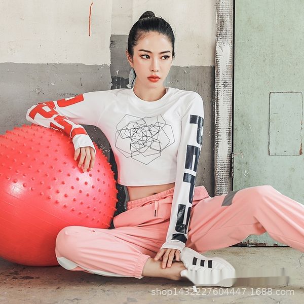 

new autumn outdoor outdoor sports yoga suit sports suit sportswear online celebrity tight stretch women's long sleeve short printed dan