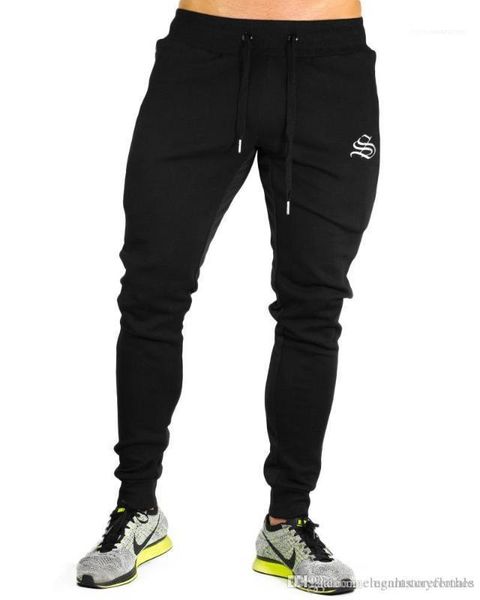 

muscle pencil pants slim fit casual trousers gym athletic jogger pantalones pants mens, Black