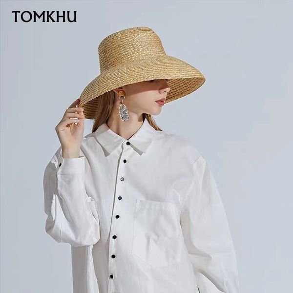 

tomkhu vintage french hepburn mesh primary color straw hat sun seaside beach hat female summer big sun cap handmade, Blue;gray