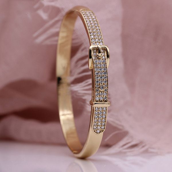 

zlxgirl women's micro pave setting belt shape bracelet classic women's gold color wedding bridal bracelet bangle bags, Black