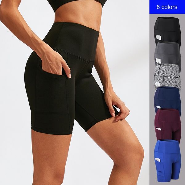 

yoga outfits women's high waist shorts diagonal pocket running training quick dry tight stretch fitness, White;red