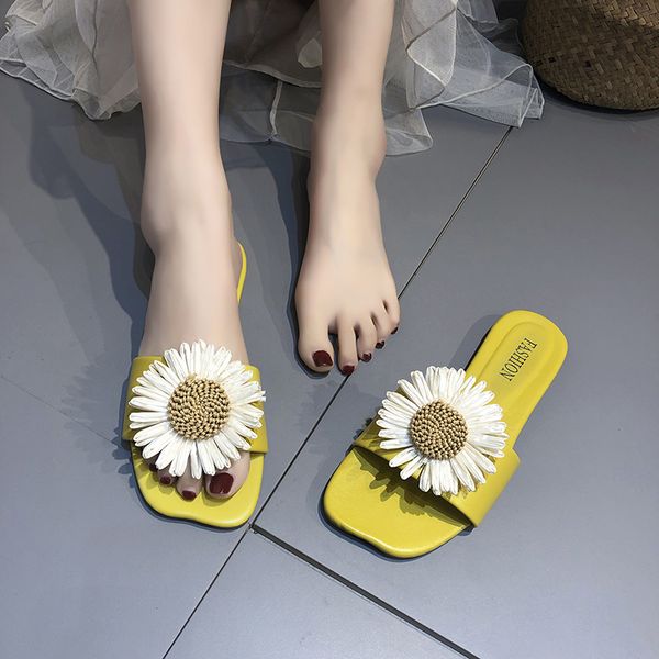 

women flats slippers summer casual outdoor flats little daisy flower beach shoes flip flops women slippers, Black