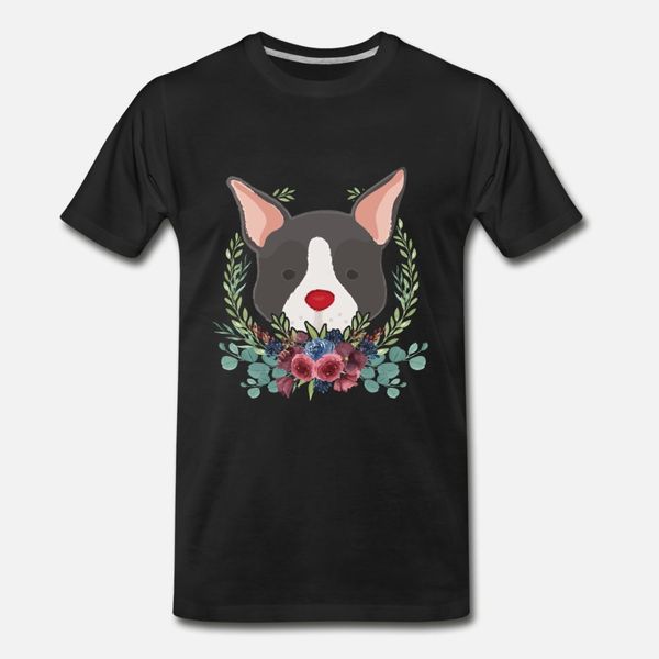 

boston terrier puppy with flowers cute dog t shirt men printed 100% cotton round collar letter famous building summer style original shirt