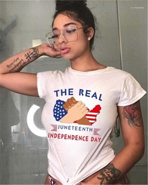 

round neck short sleeve tshirt american independence day women t-shirt fashion new lips printing loose tee summer designer female, White