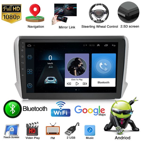 

android навигации dvd-плеер автомобиля для peugeot 2008 с сенсорным экраном 9 дюймов wifi usb видео музыка автомобильный gps-плеер автомобил