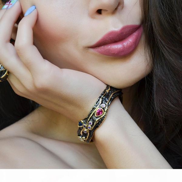 

vintage black gold tone bracelets & bangles multi colorful cubic zirconia crystal pulseira luxury jewelry bangle for women