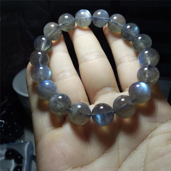 

genuine natural rainbow lights labradorite quartz crystal bracelets women femme charm stretch round bead bracelet 12mm, Black