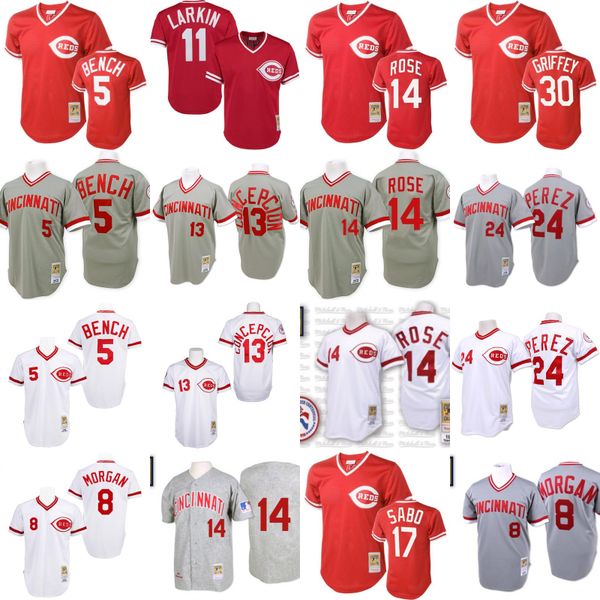 

cincinnati men's reds johnny bench joe morgan dave concepcion pete rose chris sabo tony perez ken griffey throwback baseball jersey 02, Blue;black