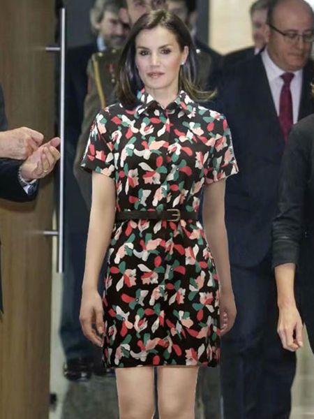 

letizia ortiz rocasolano queen floral clower print dress short sleeve mini dresses, Black;pink